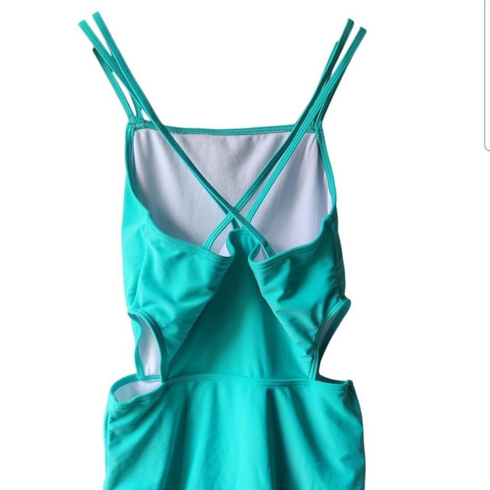 Kanu Surf Teal Cutout One Piece Swimsuit Girls Size 16 Aqua Double Strap Sporty